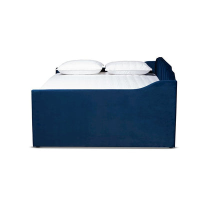 Navy Blue Velvet Fabric Upholstered Queen Size Daybed with Trundle