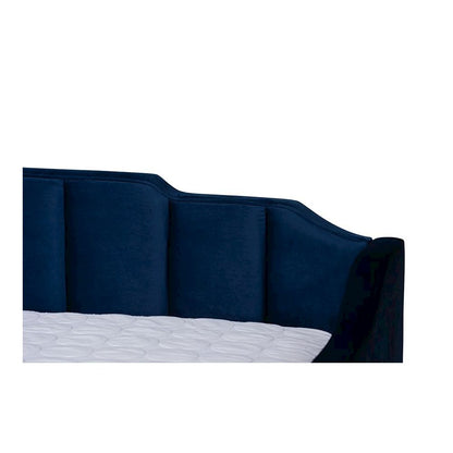 Navy Blue Velvet Fabric Upholstered Queen Size Daybed with Trundle
