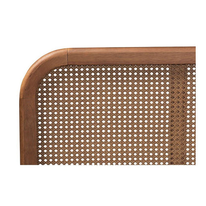Walnut Brown Finished Wood and Synthetic Rattan Queen Size Platform Bed