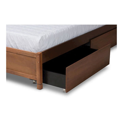 Walnut Brown Finished Wood Queen Size 4-Drawer Platform Storage Bed Frame