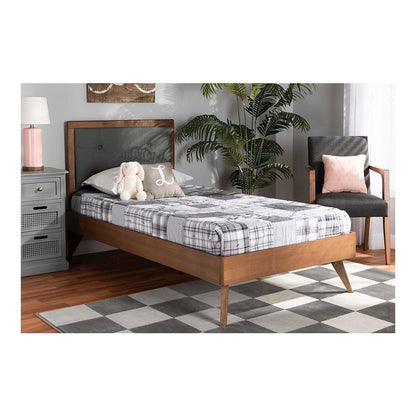 Walnut Brown Finished Wood Twin Size Platform Bed