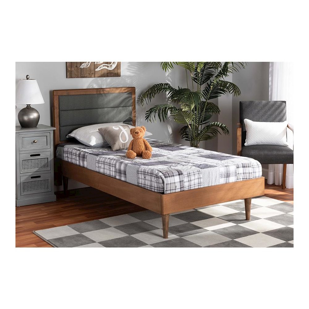 Walnut Brown Finished Wood Twin Size Platform Bed