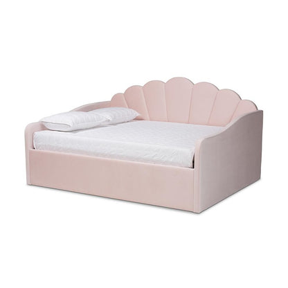 Light Pink Velvet Fabric Upholstered Queen Size Daybed
