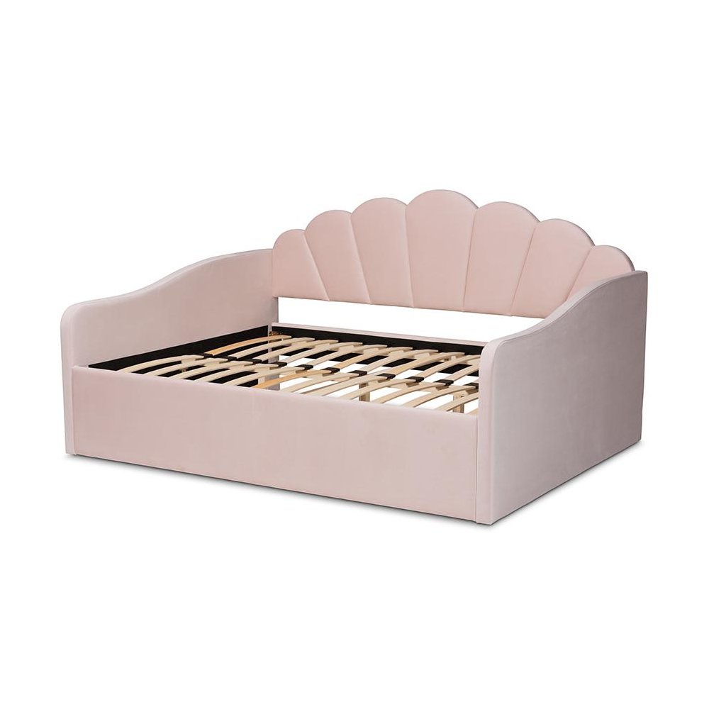 Light Pink Velvet Fabric Upholstered Queen Size Daybed