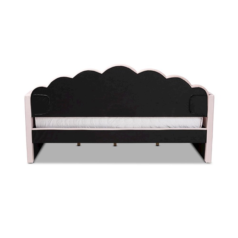Light Pink Velvet Fabric Upholstered Queen Size Daybed