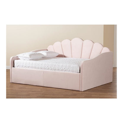 Light Pink Velvet Fabric Upholstered Queen Size Daybed
