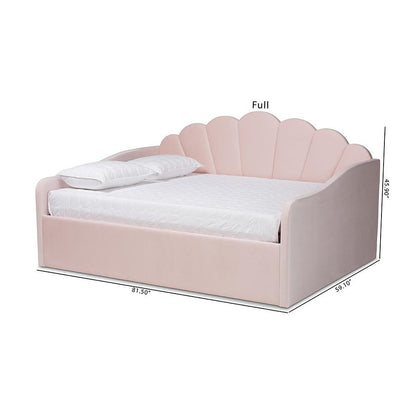 Light Pink Velvet Fabric Upholstered Queen Size Daybed