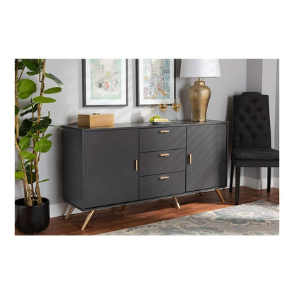 Dark Grey and Gold Finished Wood 2-Door Sideboard Buffet