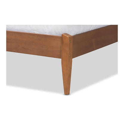 Beige Fabric Upholstered and Walnut Brown Finished Wood Queen Size Platform Bed