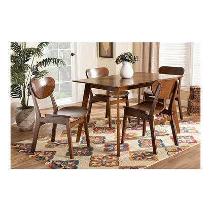 Katya Mid-Century Modern Walnut Brown Finished Wood 5-Piece Dining Set