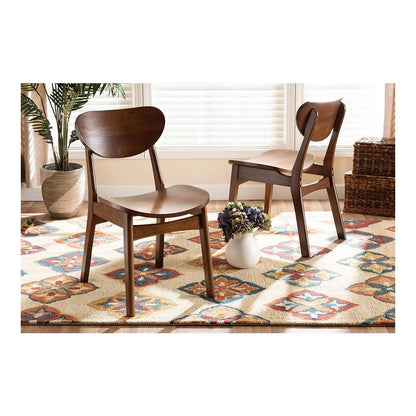 Katya Mid-Century Modern Walnut Brown Finished Wood 2-Piece Dining Chair Set
