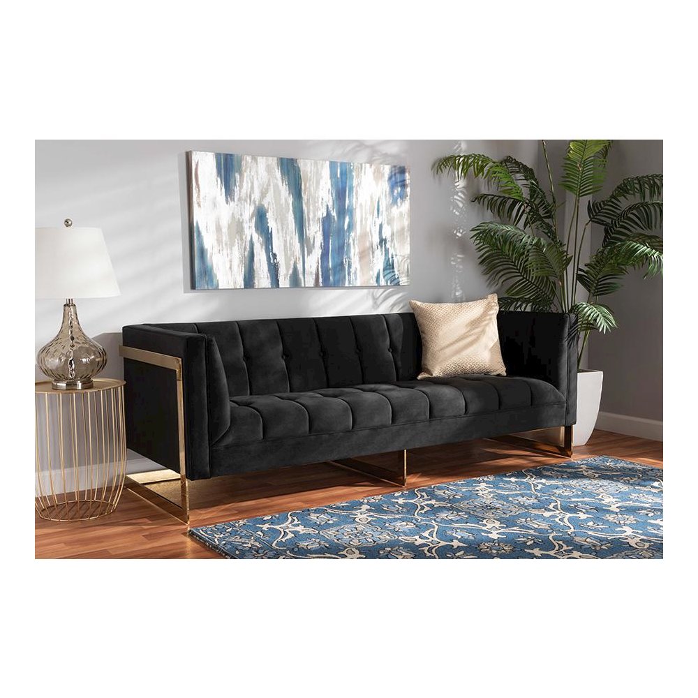Button Tufted Sofa with Gold-Tone Frame