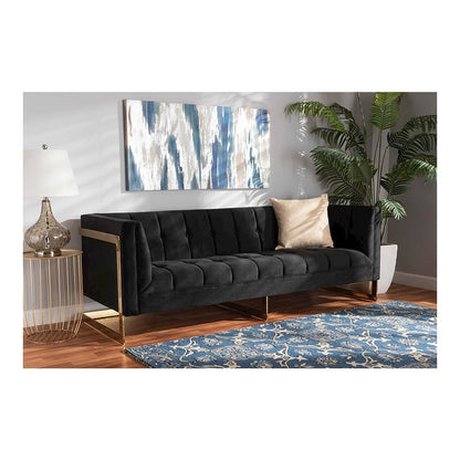 Button Tufted Sofa with Gold-Tone Frame