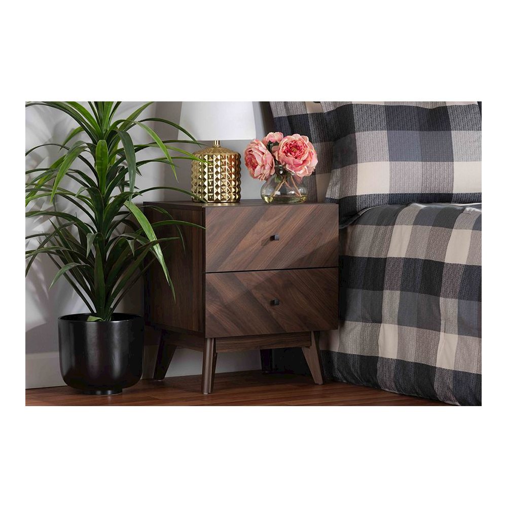 Hartman Mid-Century Modern Walnut Brown Finished Wood 2-Drawer Nightstand
