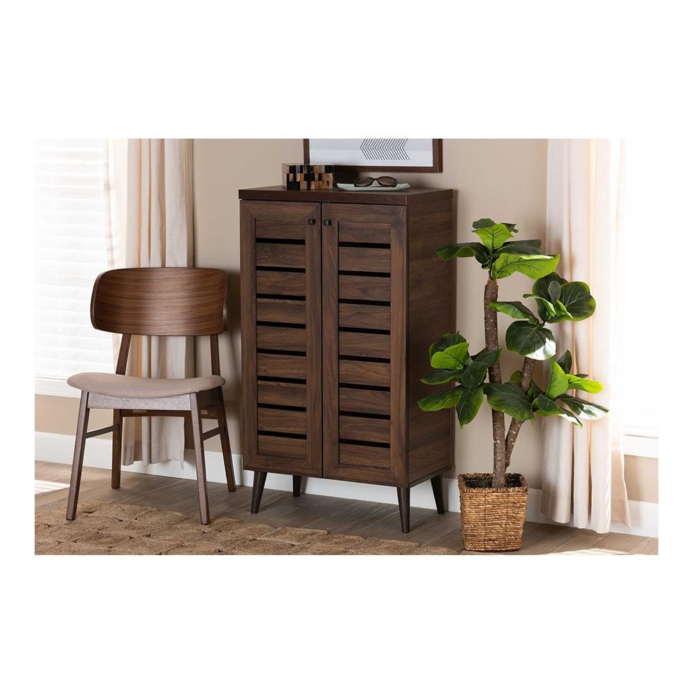 Walnut Brown Finished Wood 2-Door Shoe Storage Cabinet