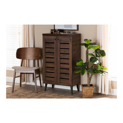 Walnut Brown Finished Wood 2-Door Shoe Storage Cabinet