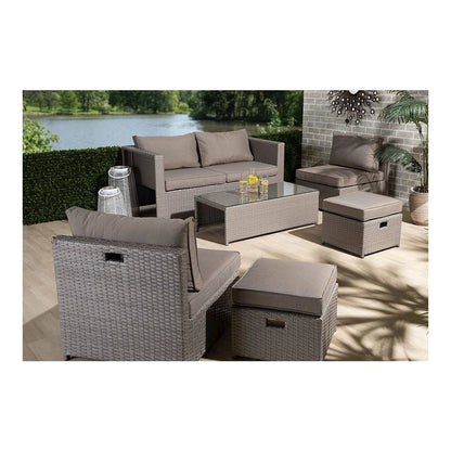 Grey Fabric Upholstered and Grey Finished Synthetic Rattan 6-Piece Patio Set