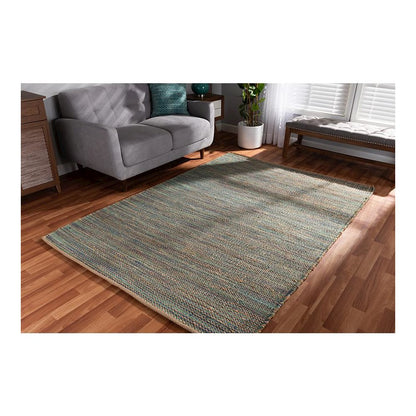 Michigan Modern and Contemporary Blue Handwoven Hemp Blend Area Rug