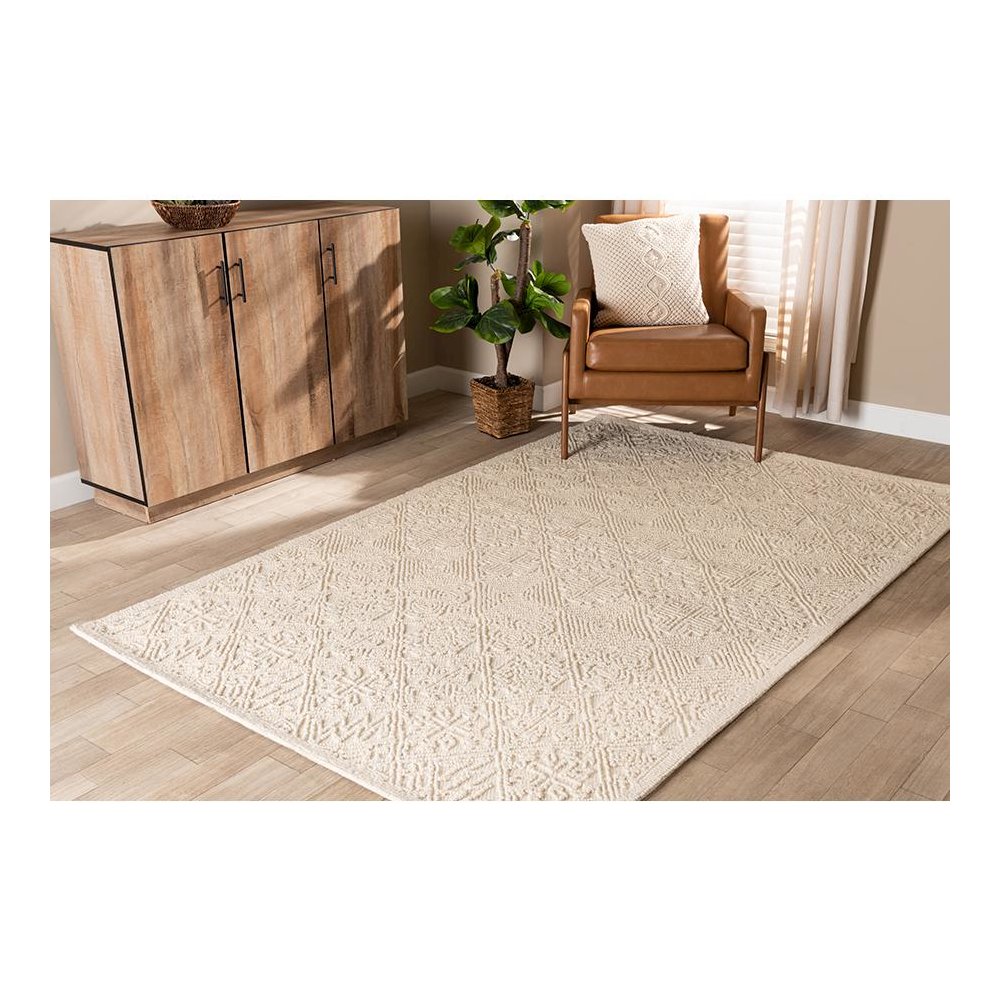 Baxton Studio Meltem Modern and Contemporary Ivory Handwoven Wool Area Rug