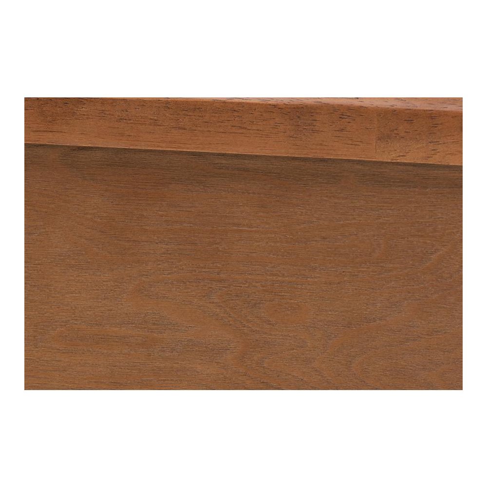 Walnut Brown Finished Wood and Natural Rattan Queen Size Platform Bed
