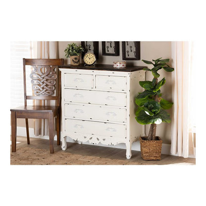 Antique White Finished Wood 5-Drawer Storage Cabinet
