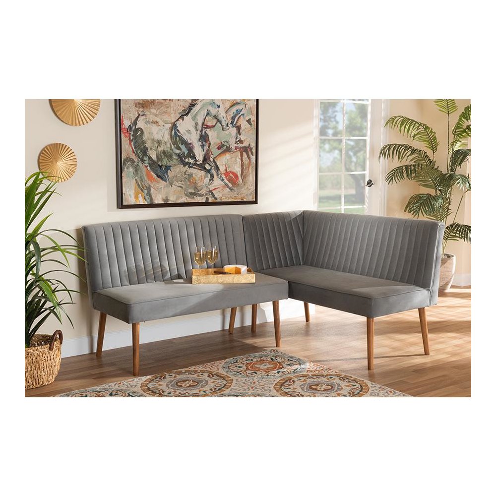 Walnut Brown Finished Wood 2-Piece Dining Nook Banquette Set