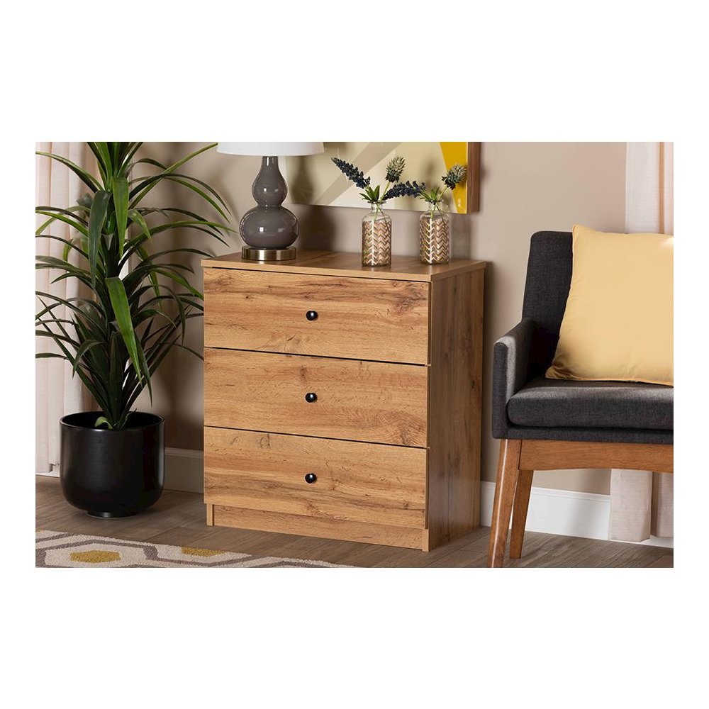 Decon Modern and Contemporary Oak Brown Finished Wood 3-Drawer Storage Chest