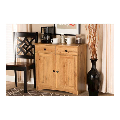 Oak Brown Finished Wood 2-Door Buffet Kitchen Cabinet