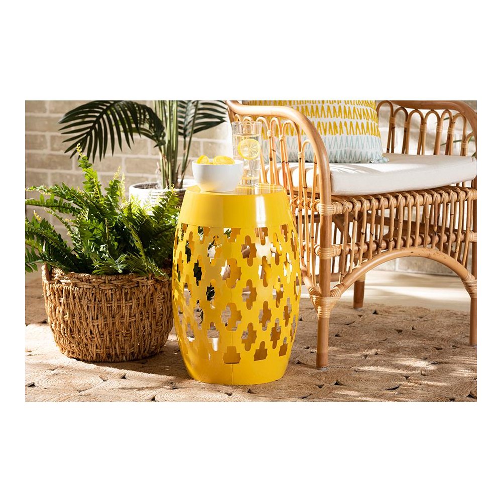 Branson Modern and Contemporary Yellow Finished Metal Outdoor Side Table