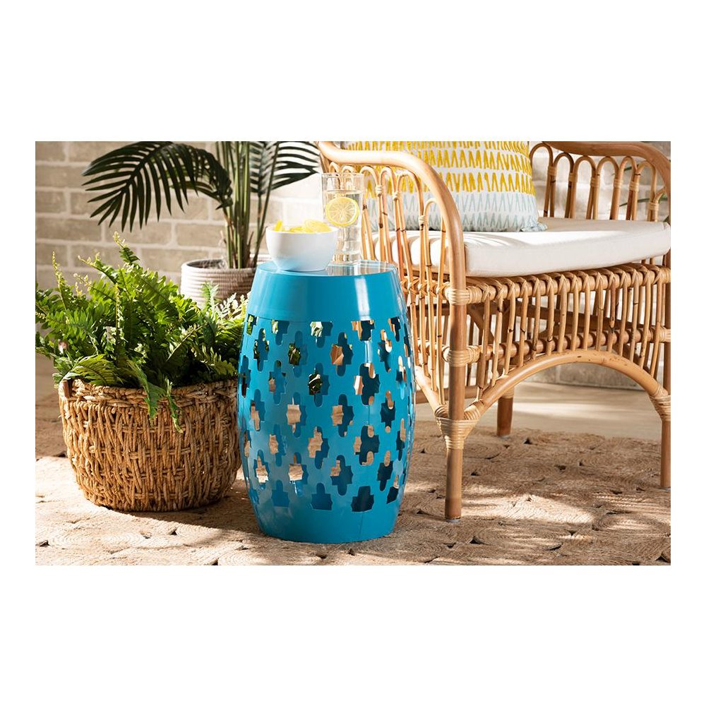 Branson Modern and Contemporary Blue Finished Metal Outdoor Side Table