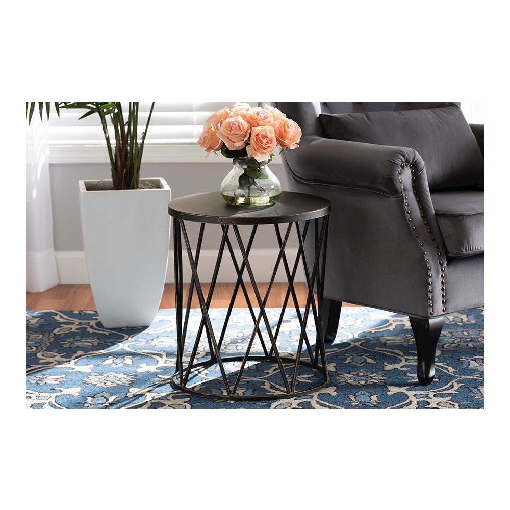 Baxton Studio Finnick Modern Industrial Antique Black finished Metal End Table