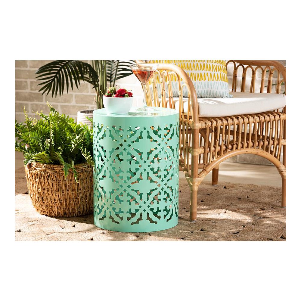 Jamila Modern and Contemporary Aqua Finished metal Outdoor Side Table