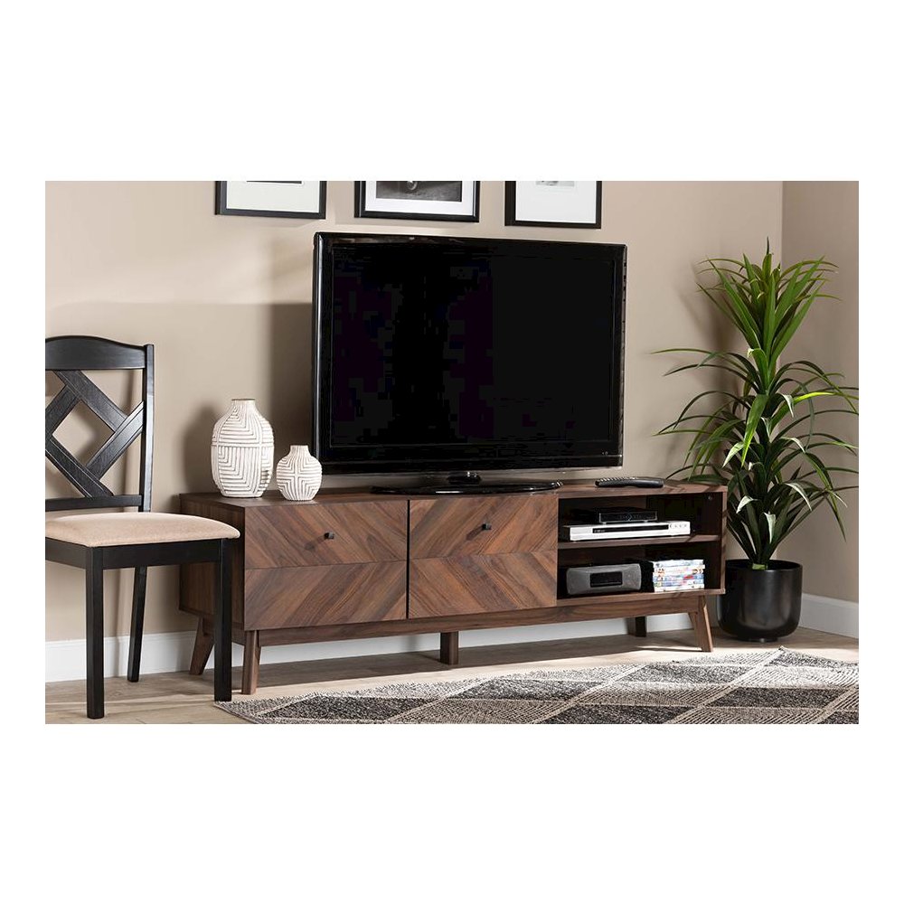 Baxton Studio Hartman Mid-Century Modern Walnut Brown Finished Wood TV Stand
