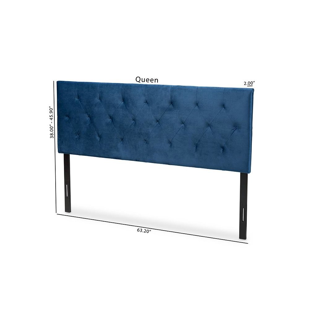 Navy Blue Velvet Fabric Upholstered Queen Size Headboard