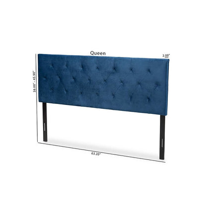 Navy Blue Velvet Fabric Upholstered Queen Size Headboard
