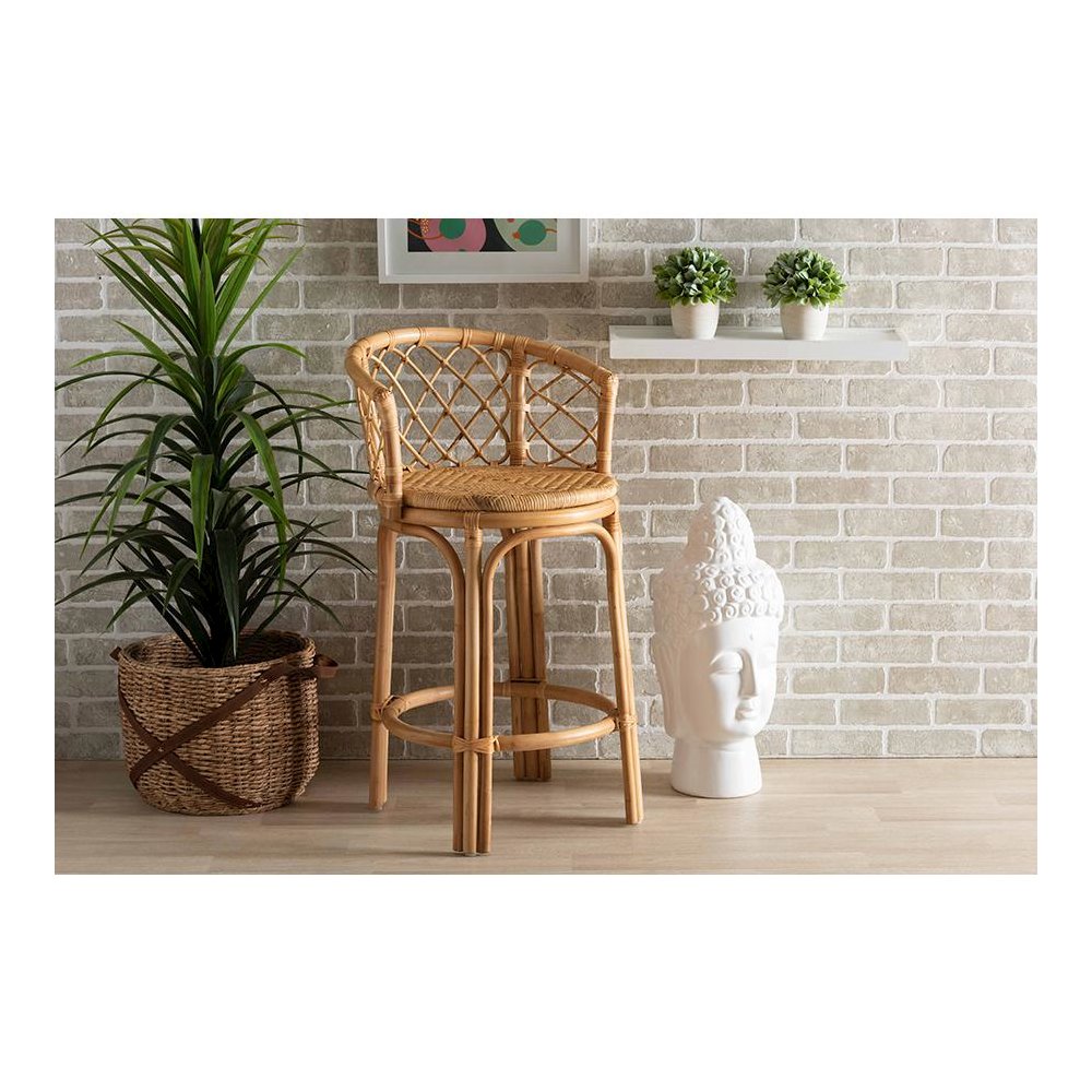bali & pari Orchard Modern Bohemian Natural Brown Rattan Counter Stool