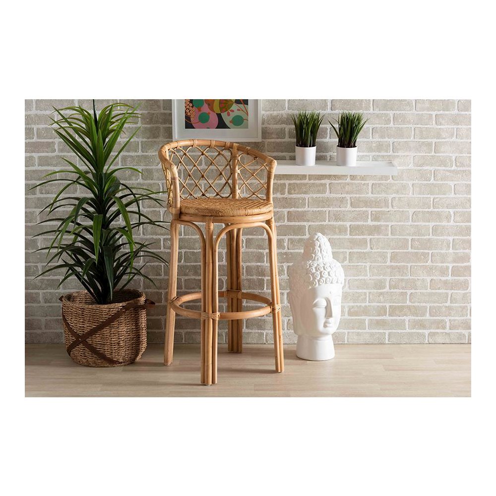 bali & pari Orchard Modern Bohemian Natural Brown Rattan Bar Stool