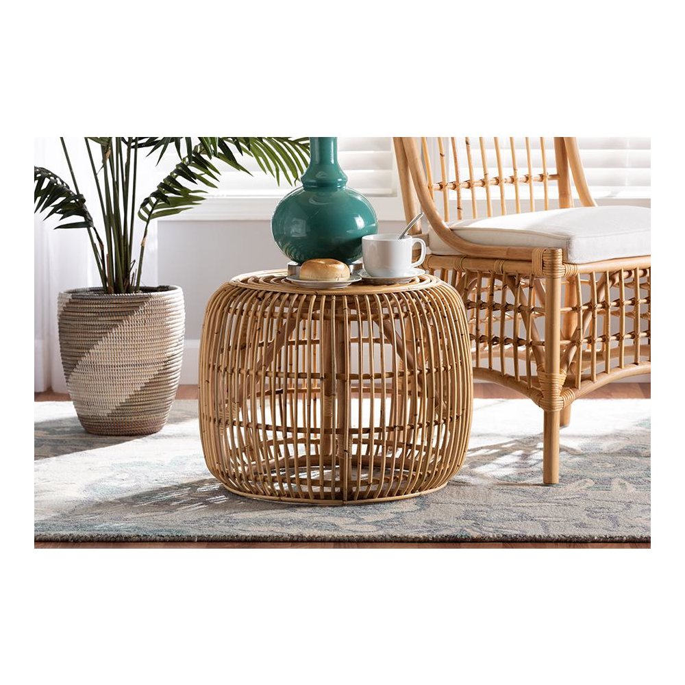 bali & pari Maverick Modern Bohemian Natural Brown Rattan End table