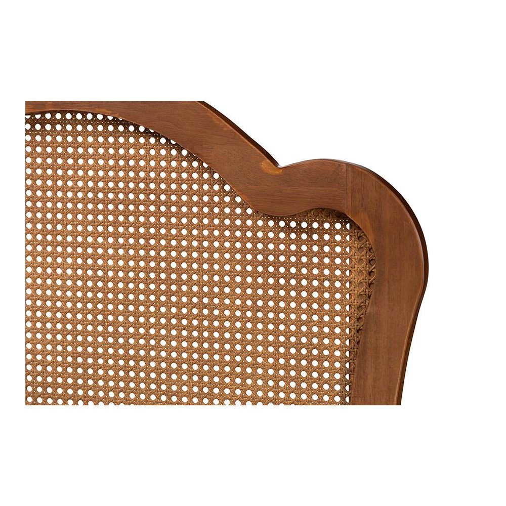 Traditional Ash Walnut Finished Wood Queen Size Headboard with Rattan