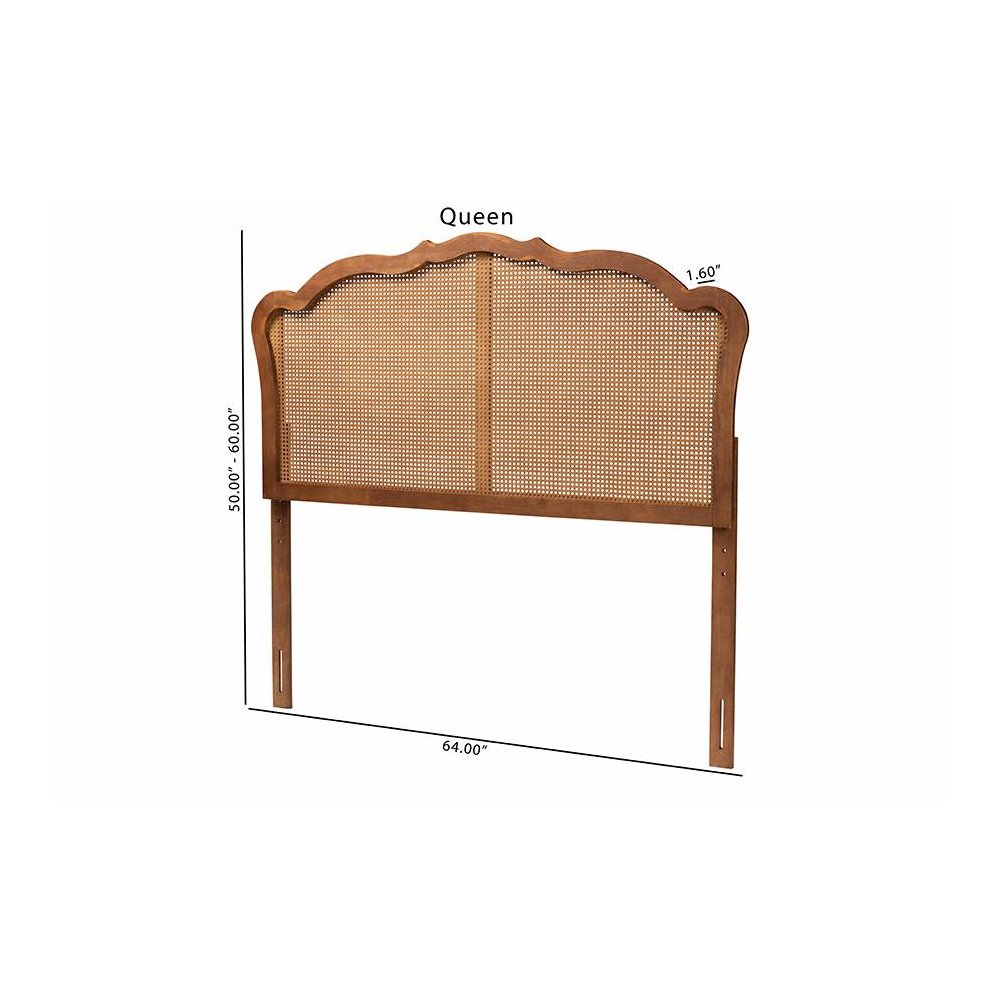 Traditional Ash Walnut Finished Wood Queen Size Headboard with Rattan