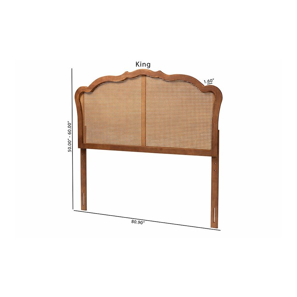 Traditional Ash Walnut Finished Wood Queen Size Headboard with Rattan