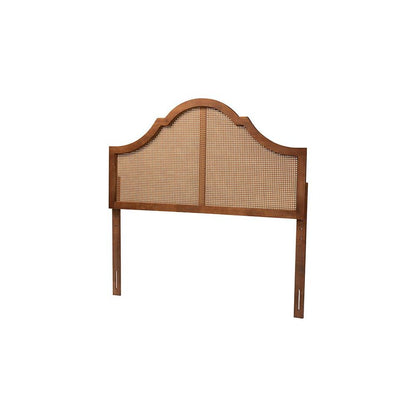 Traditional Ash Walnut Finished Wood Queen Size Headboard with Rattan