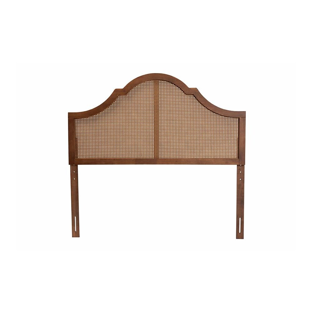 Traditional Ash Walnut Finished Wood Queen Size Headboard with Rattan