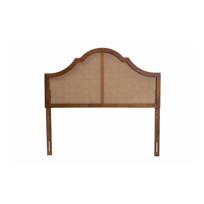 Traditional Ash Walnut Finished Wood Queen Size Headboard with Rattan