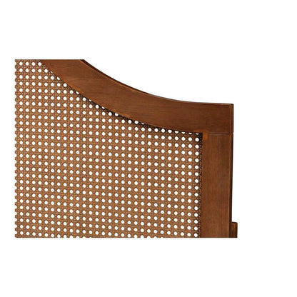Traditional Ash Walnut Finished Wood Queen Size Headboard with Rattan