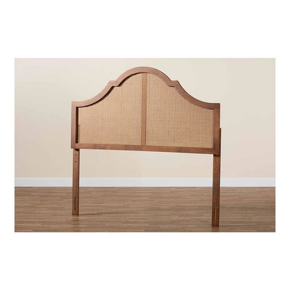Traditional Ash Walnut Finished Wood Queen Size Headboard with Rattan