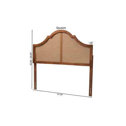 Traditional Ash Walnut Finished Wood Queen Size Headboard with Rattan