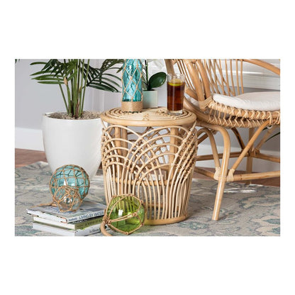 bali & pari Edena Modern Bohemian Natural Brown Finished Rattan End Table