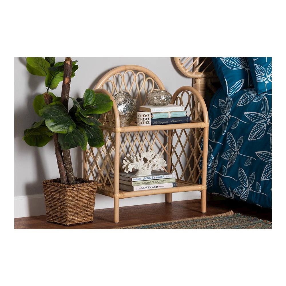 bali & pari Hammond Modern Bohemian Natural Brown Rattan 2-Tier Display Shelf