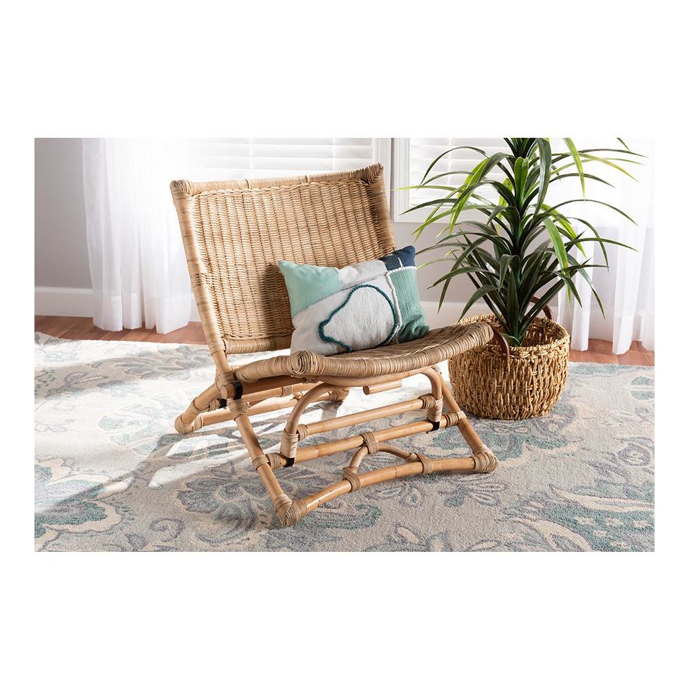 Bohemian Natural Brown Antique Rattan Foldable Lounge Chair